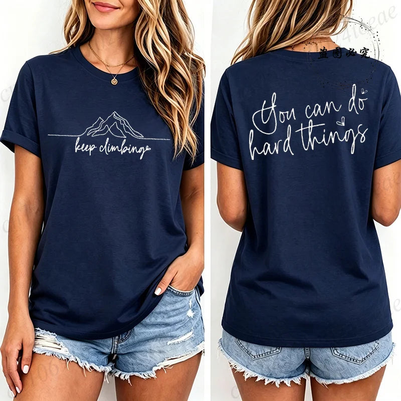 Women Casual T-Shirts Keep Climbing Prints Tops Tees Short Sleeve Vintage T-Shirt Keep Climbing Clothing Women Men's Tee Tops