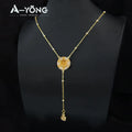 Italian Fashion Zirconia Necklace 21k Gold Plated Arabic Fashion Coins Pendant Chains Dubai Women Vintage Ayatul Kursi Jewelry