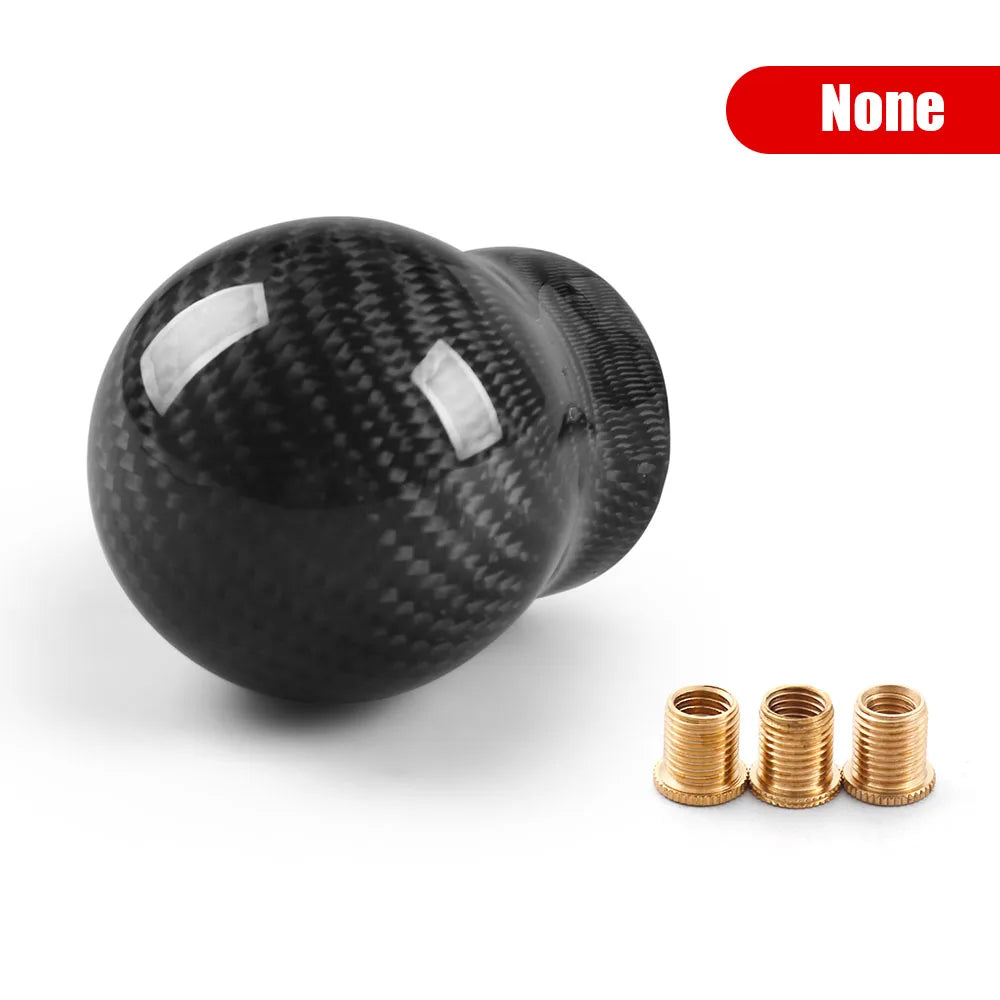 JDM Style Oval/Sphere Carbon Fiber Manual Gear Shift Knob M12*1.25 With 3 Adapters M8*1.25, M10*1.25, M10*1.5 Shift Head Knob