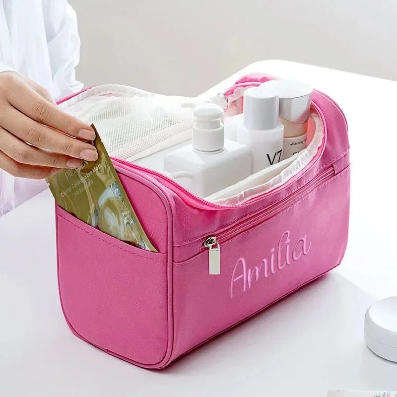 Personalized Simple Cosmetic Bag - Large Capacity Custom Embroidered Toiletry Bag, Portable Travel Storage Pouch, Custom Name M