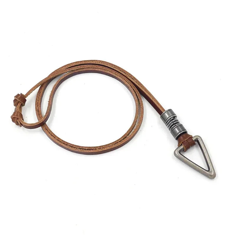 Vintage Men Women Triangle Adjustable Leather Cord Necklace Pendant Jewelry Christmas Gift Initial Necklace