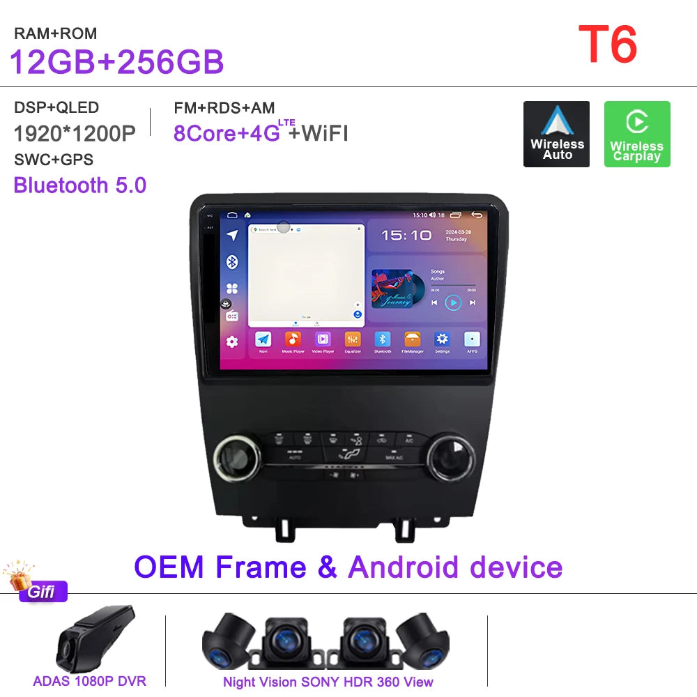 Android 16 Car For Ford Mustang 2010-2014 Multimedia Player Stereo Car Radio Autoradio GPS WIFI Carplay Touch Screen Head Unit