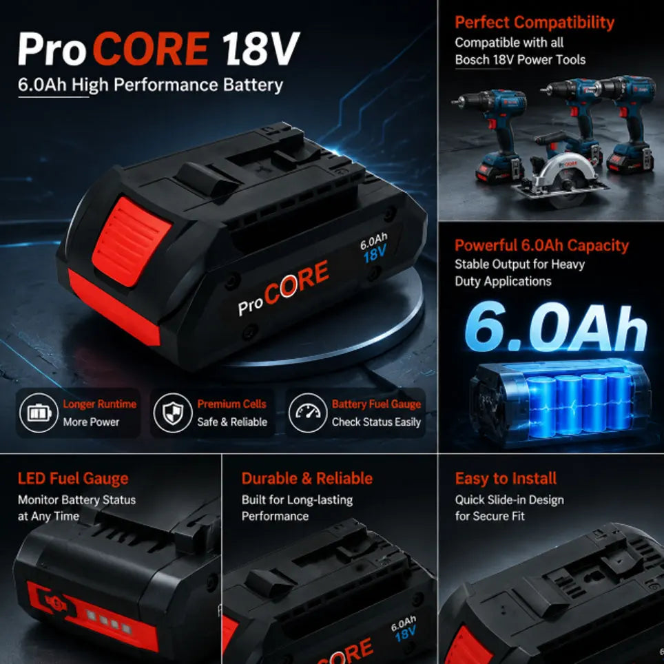 18V ProCORE Li-ion Battery 6.0Ah 21700 Cells Replacement Battery Compatible with BOSCH BAT609 BAT618 Professional Power Tool Batteries, Overcharge Protection BMS Included