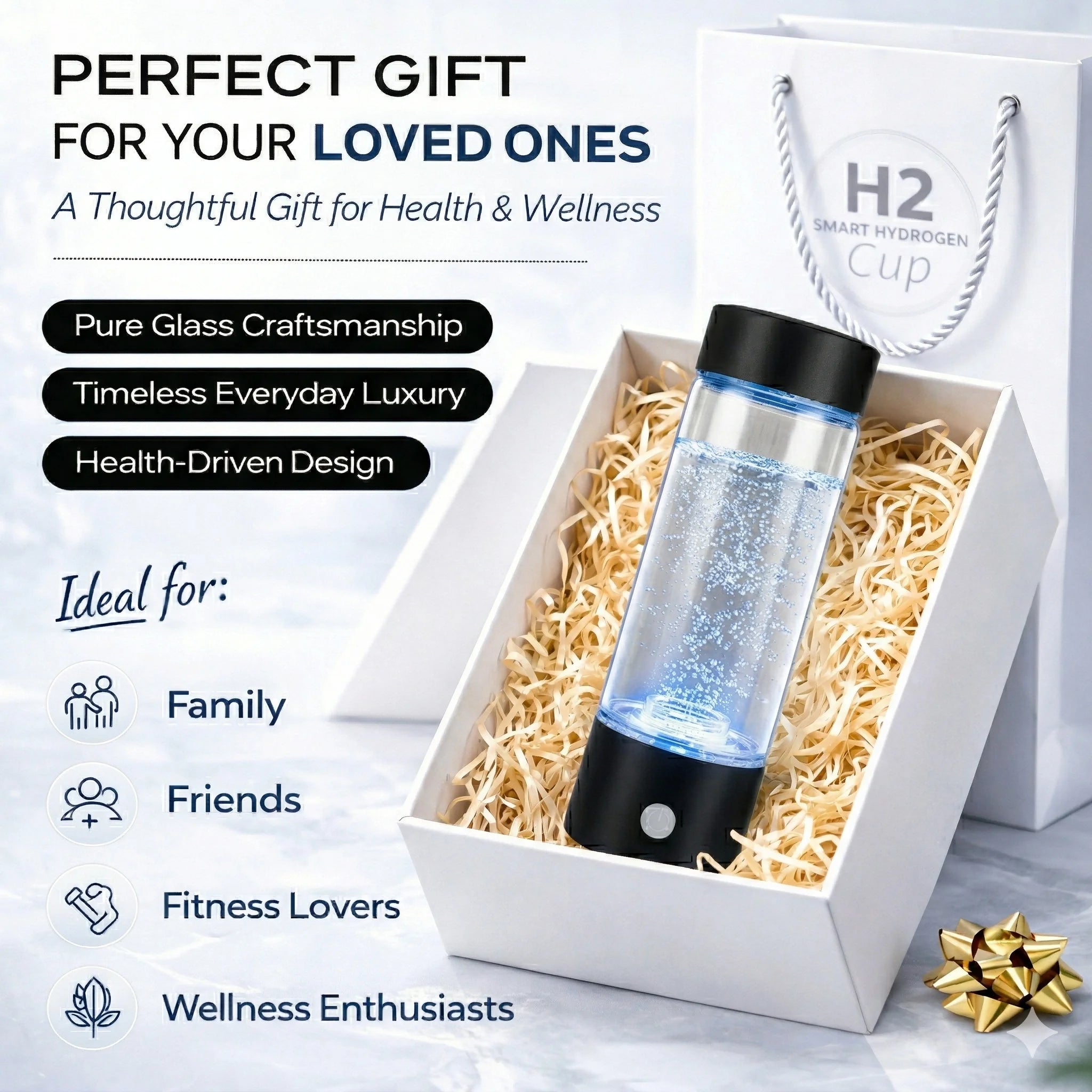 12000PPB Hydrogen Water Bottle Generator SPE PEM Portable USB Rechargeable Hydrogen Water Maker Health Gift Box