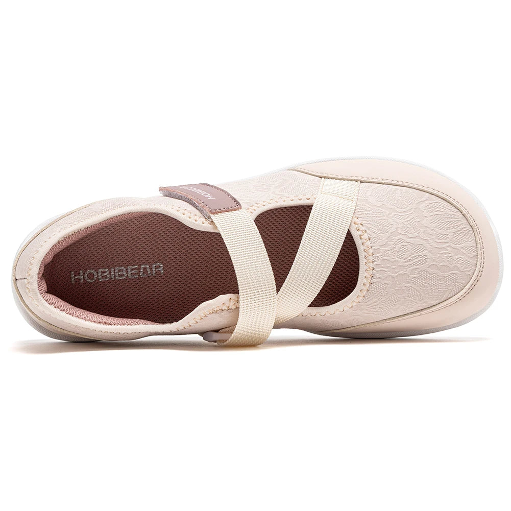 HOBIBEAR Wide Width Mary Jane Flats Women Barefoot Ballet Shoes Adjustable Hook Loop Lightweight Zero Drop Shoes