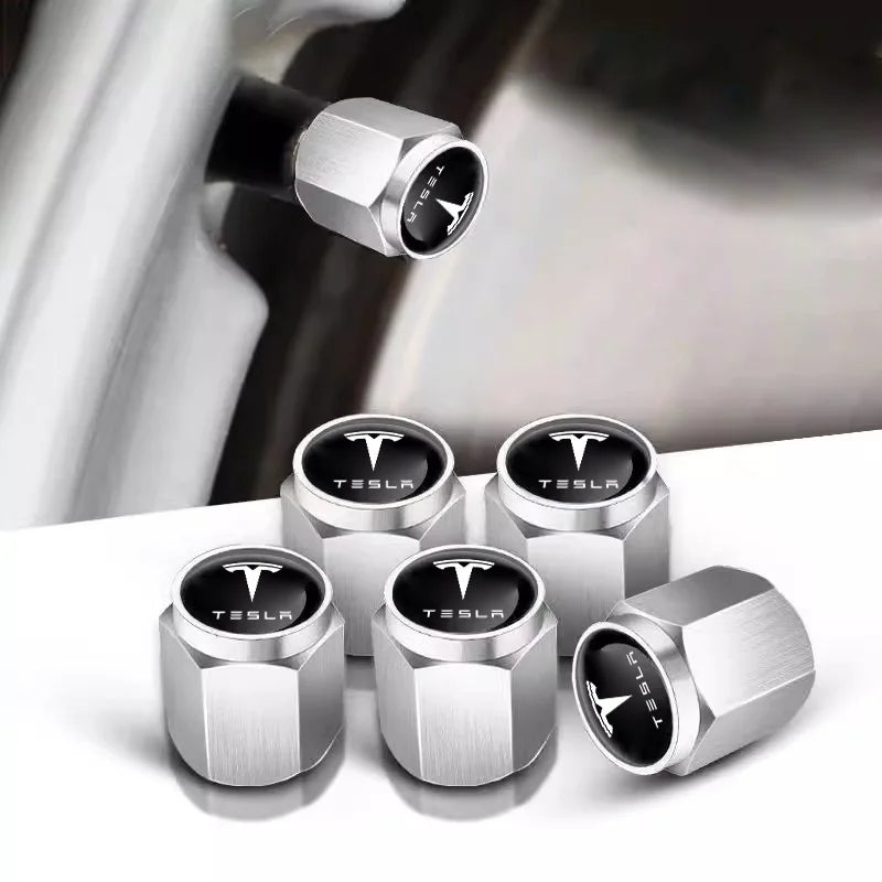 5PCS Car Tire Valve Cover Aluminium Alloy Tire Wheel Stem Air Valve Cap For Tesla Model 3 Y S X 2021 Roadster Cybertruck Juguete