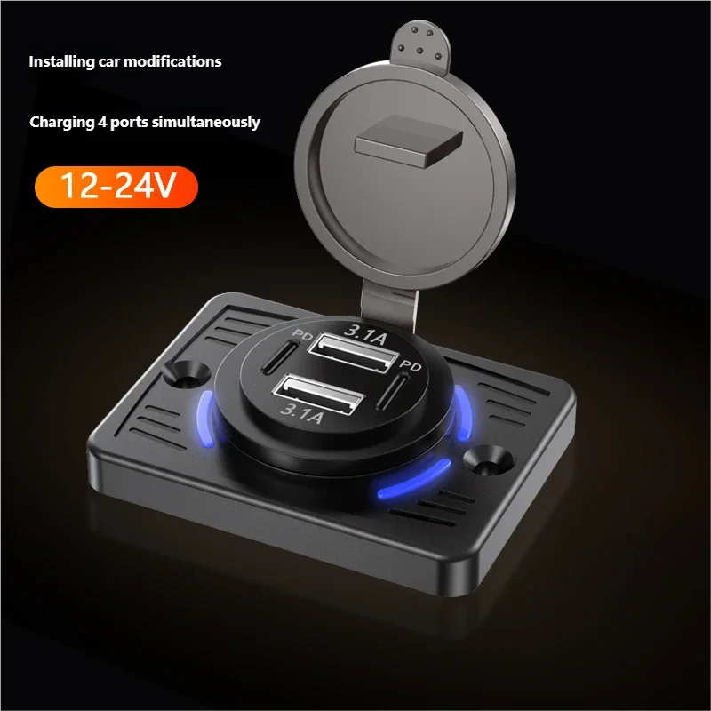 12V-24V Dual USB QC3.0 PD 3.1A/2.1A Car Charger Socket Quick Charge with Sliding Cap Outlet Panel Adapter for Truck Camper RV