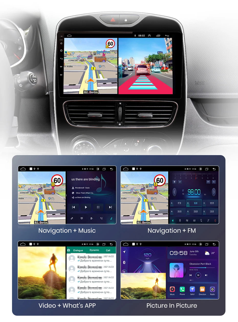 Junsun Wireless CarPlay Android Auto Car Radio for Renault Clio 4 2012- 2017 2 DIN Multimedia Stereo with Built-in Cooling Fan GPS Navigation SWC Bluetooth FM RDS DSP IPS Screen Car Intelligent Systems 4G WiFi 8 Core