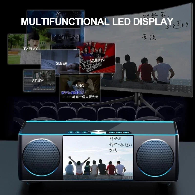 Video Bluetooth speaker Home Theater K-Song Record Sound Music System with AUX USB TF Alarm Clock Fm Radio LED Display 8000 mAh