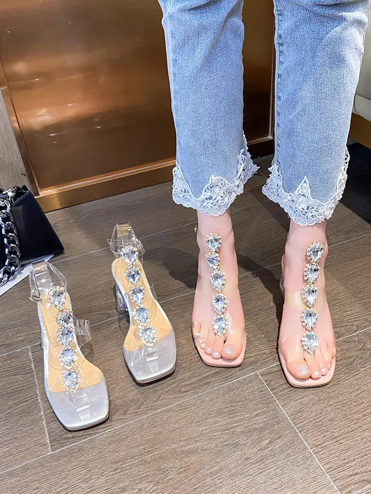 Plastic Sandal Block Heels 2022 Summer Sale Of Women's Shoes Suit Female Beige Buckle Strap All-Match Transparent Chunky Fashion