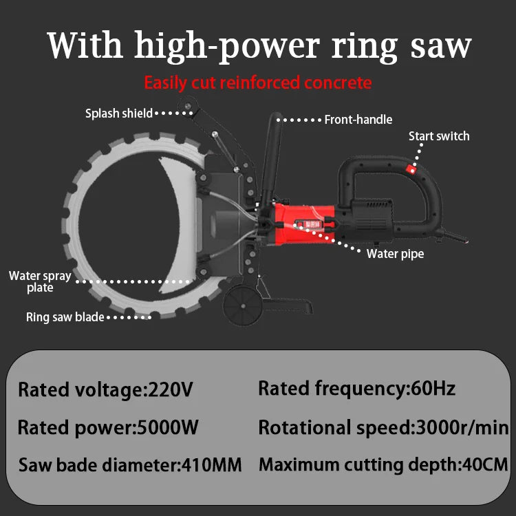 220V-240V  Concrete Ring Saw with 2.4M Track  High Power Electric Wall Cutter  Cuts up to 30‑40 cm Concrete Brick Stone