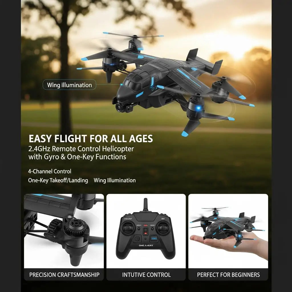 2.4Ghz Remote Control Helicopter with Gyro 4 Channel Rc Aircraft for Beginners Wings Lights Takeoff/Landing