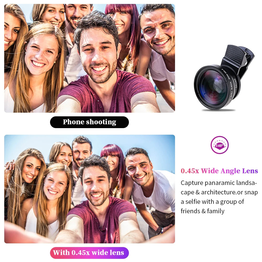 Universal Clip 2-in-1 Lens 37mm Professional 0.45X Super Wide-Angle & Macro HD for iPhone & Android Mobile Phones