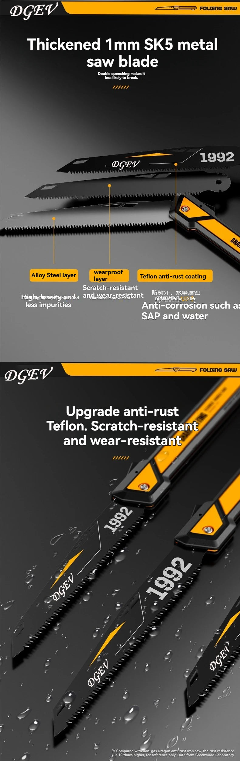 DGEV SK5 steel thickened rust-proof adjustable folding hand saw for woodworking tools, wood cutting, and gardening tools