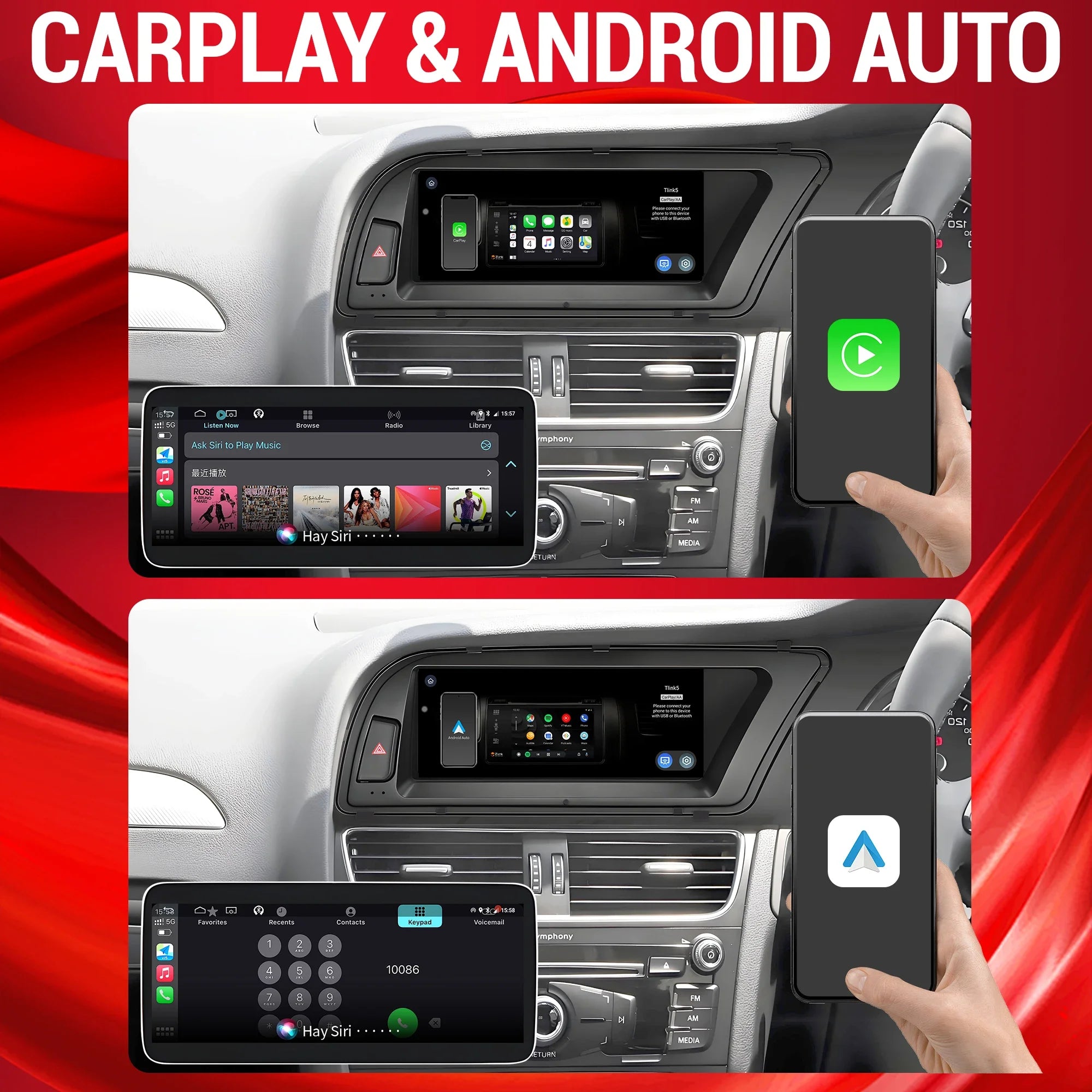 8.8 inch Left Hand Drive Android 14 For Audi A6 C6 2005-2011 Car Radio Wireless BT Carplay Qualcomm Snapdragon 680 Touch Screen