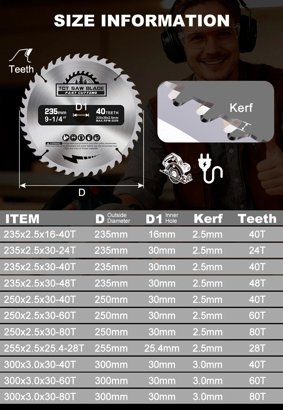 XCAN Wood Saw Blade 230 235 250 254 255 300mm TCT Wood Cutting Disc Carbide Circular Saw Blade for Woodworking