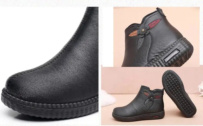 GKTINOO 2026 Winter Leather Women Ankle Boots Shoes Women Thick Plush Warm Casual Snow Boots Mother Waterproof Non-slip Booties
