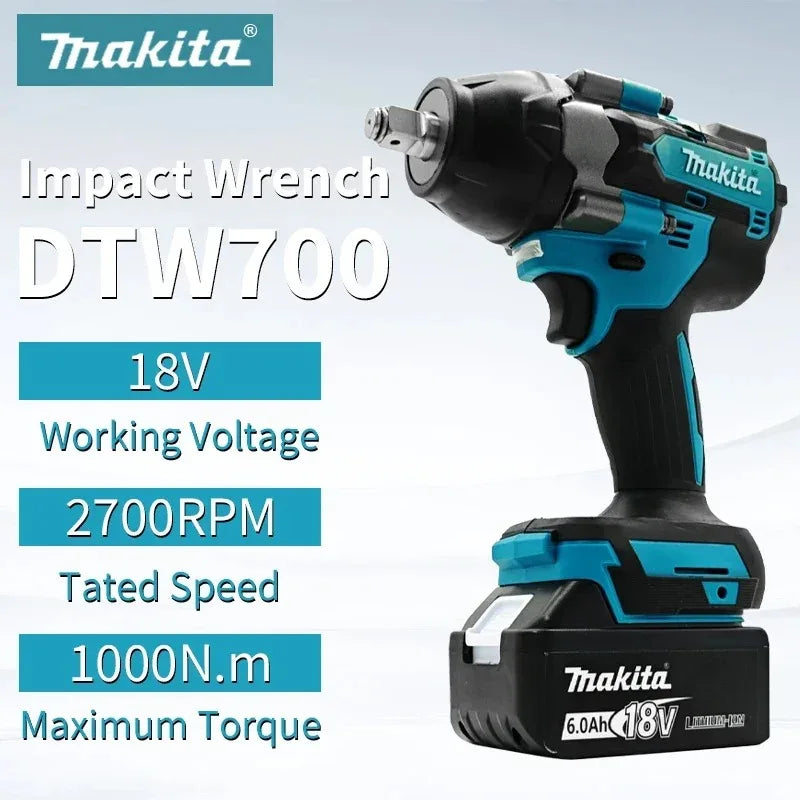 New Makita DTW700 1000N.M Torque Brushless Electric Impact Wrench Cordless Electric Drill 1/2"Wrench Power Tools For 18V Battery
