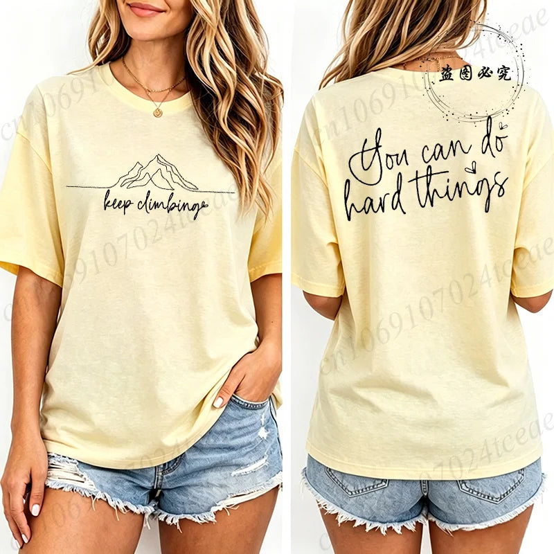 Women Casual T-Shirts Keep Climbing Prints Tops Tees Short Sleeve Vintage T-Shirt Keep Climbing Clothing Women Men's Tee Tops