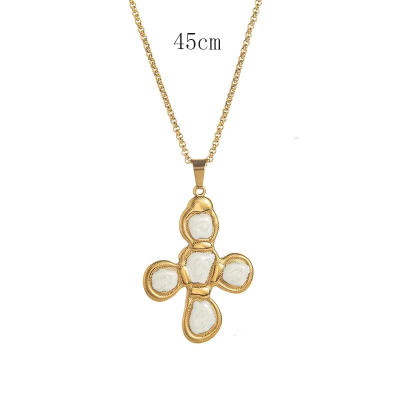 Stainless Steel Colorful Stone Cross Pendant Necklace for Men Women Punk Hiphop Drop Oil Gold Color Necklace Jewelry Accessories