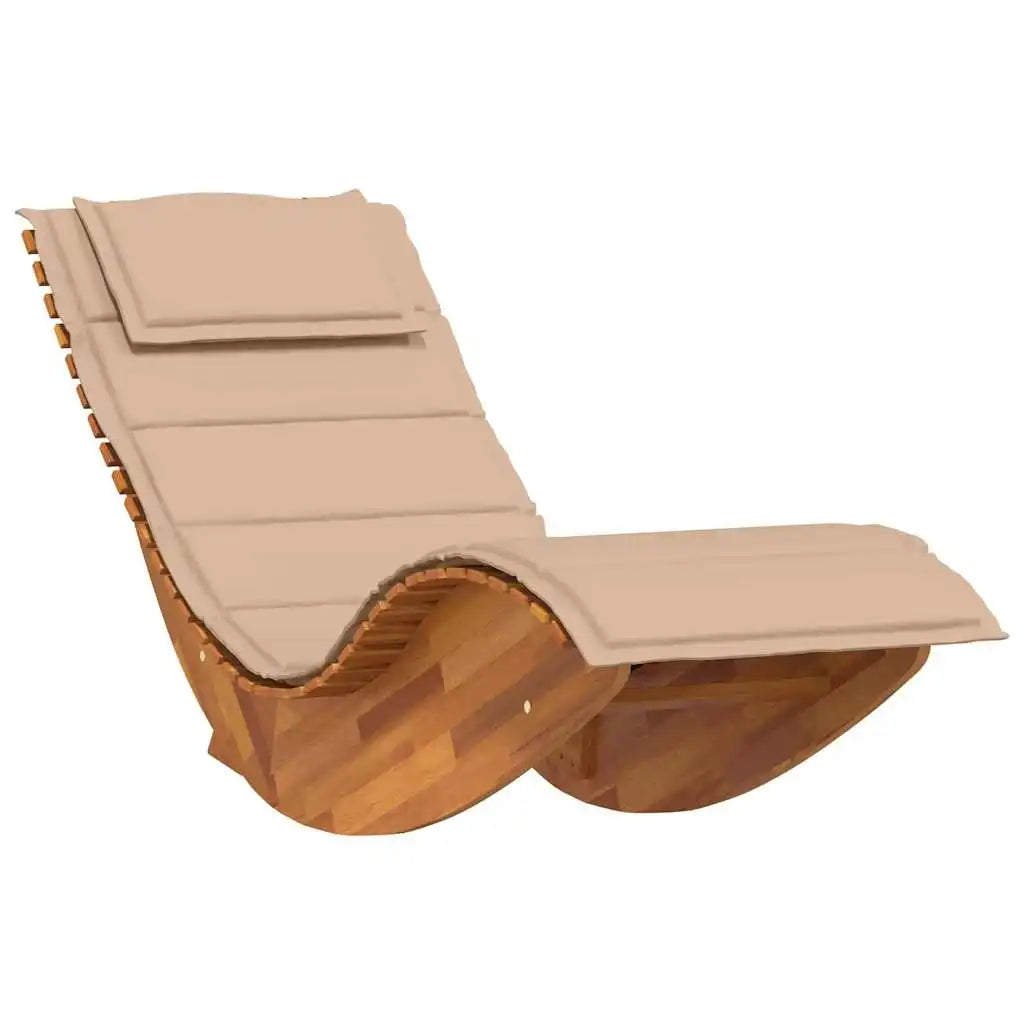 Rocking Loungers with Cushions Set of 2 Solid Acacia Wood Outdoor Chaise Lounge Chairs Patio Garden