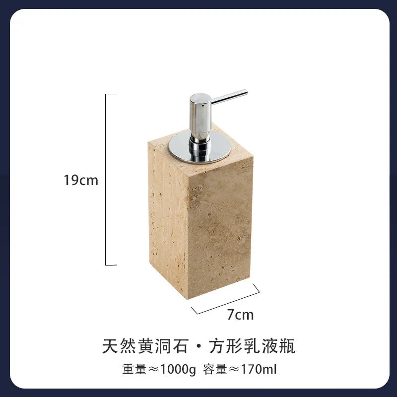 4Pcs Natural Travertine Bathroom Set Wabi Sabi Minimalist Soap Dispenser Tissue Box Luxury Hotel Show House Organizer Decor