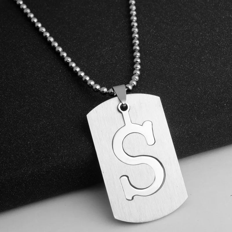 HNSP 316L Stainless Steel Initials Pendant Chain Necklace For Men 26 Letter Name Jewelry Accessories