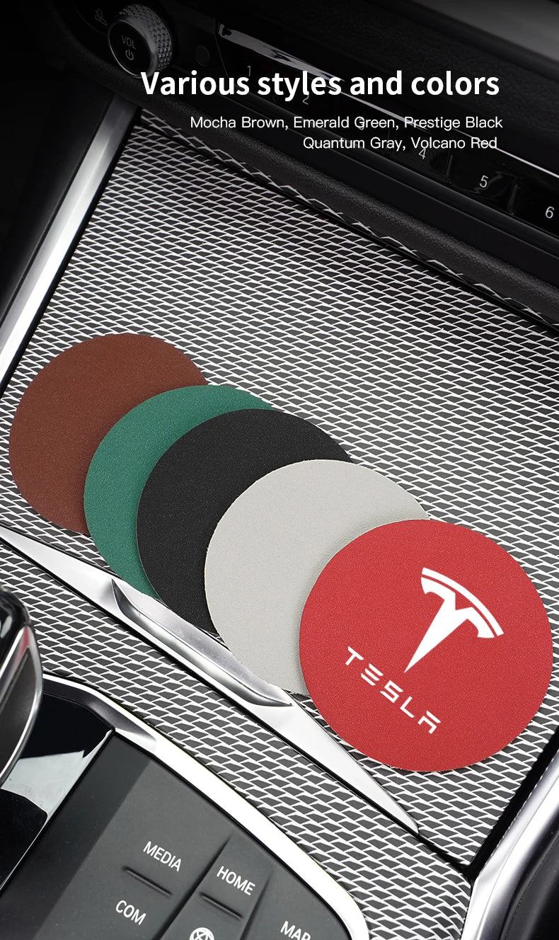 2Pcs Car Coaster Suede Mat Water Cup Anti-slip Pad Auto Interior For Tesla Model 3 Highland 2023 Model S Model X Model Y