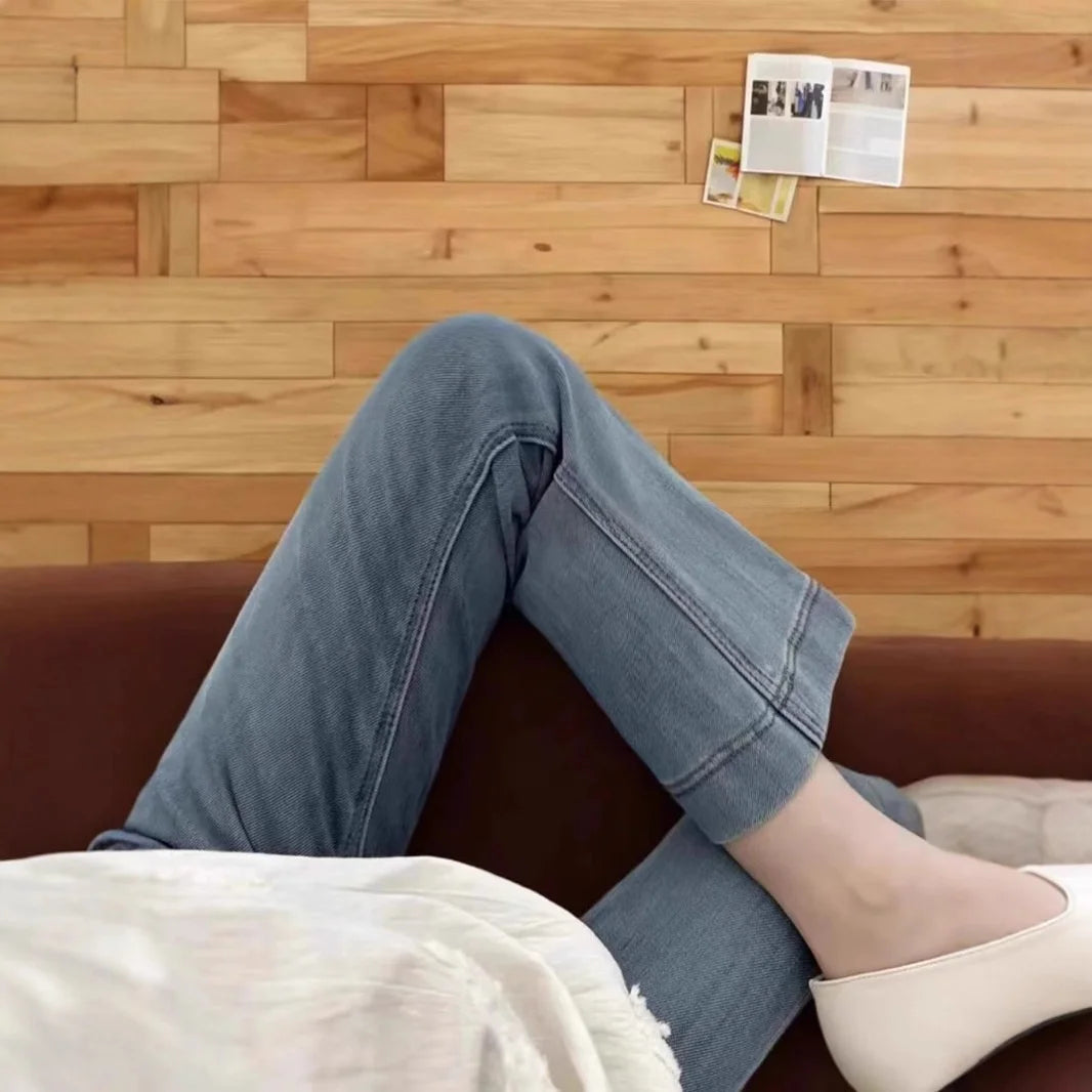 Jeans taille haute amincissants à jambe large pour femmes, pantalon en jean fin d'été, petite taille, coupe droite, micro-évasé, neuf points.
