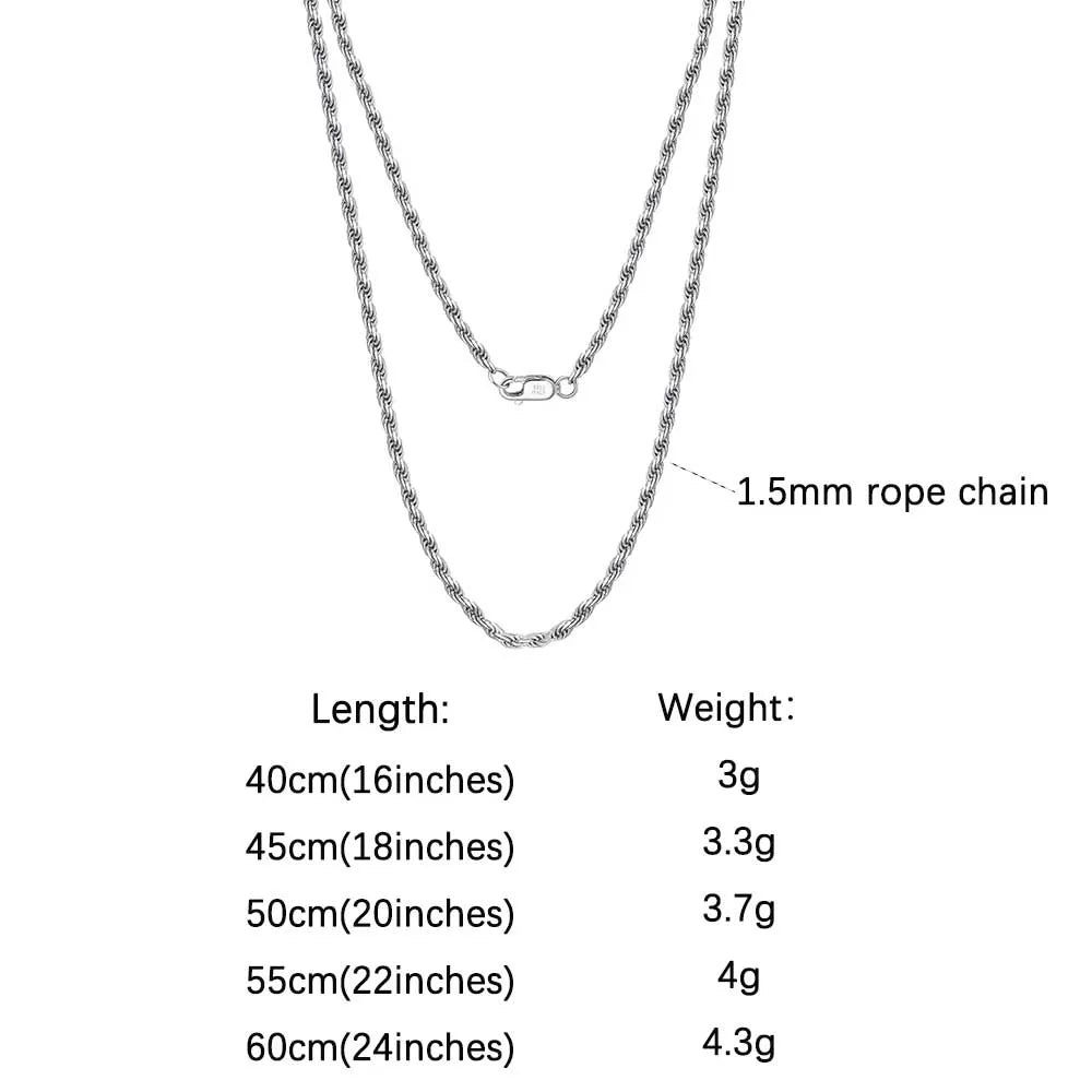 Rinntin 925 Sterling Silver Rope Chain 1.2MM 1.5MM 1.7MM 14k 18k Gold Plated Rope Chain Necklace Minimalism Jewelry Gift SC29