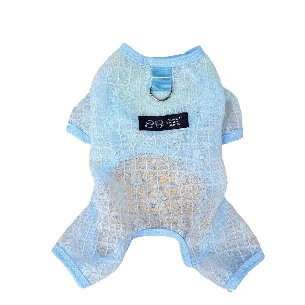 Cool Summer Wear Summer Thin Dog Clothes Breathable Hollow Mesh Dog Jumpsuit Airy Fabric Lightweight Pet Apparel Pet Daily Wear