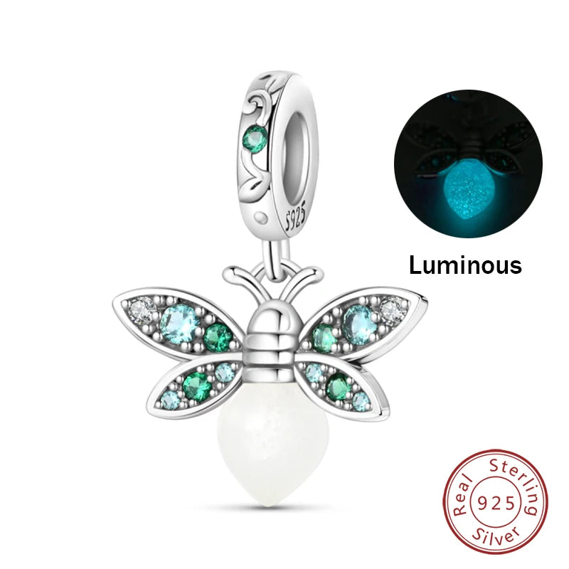 Hot Sale 925 Silver Glow in the dark Firefly Honeybee Star Charms Beads Fit Qikaola 925 Original Bracelets Fine DIY Jewelry Gift