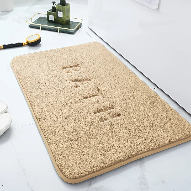 Solid color flannel bathroom non-slip floor mat shower room door absorbent foot mat square embroidered toilet mat