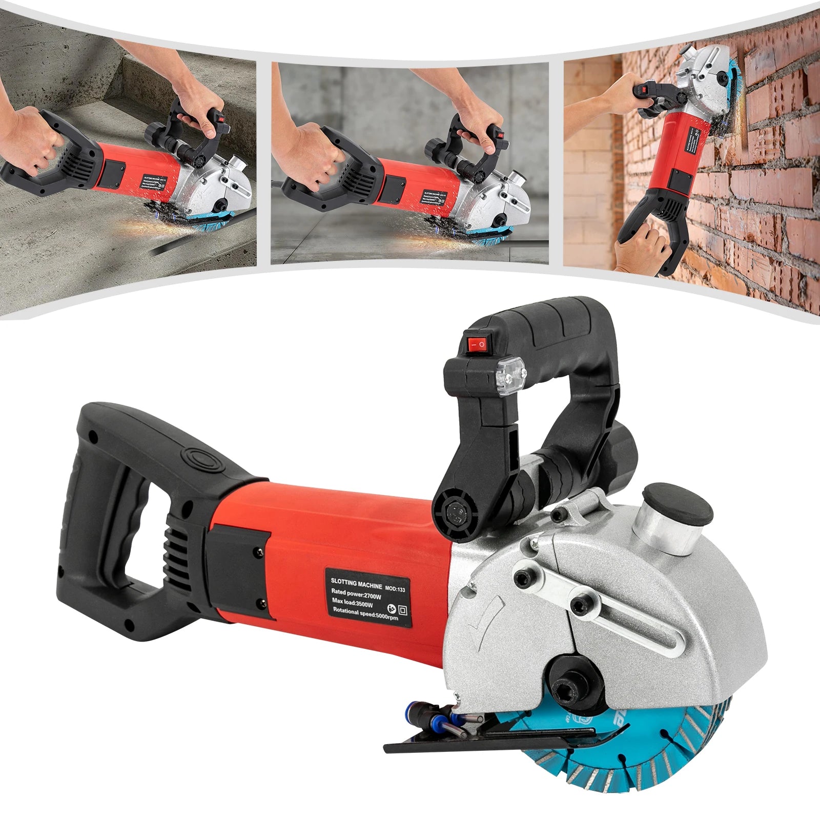2700W Wall Chaser Concrete Cutter 133mm Concrete Circular Saw Slotter Electric Laser Aiming Groove Slotting Machine