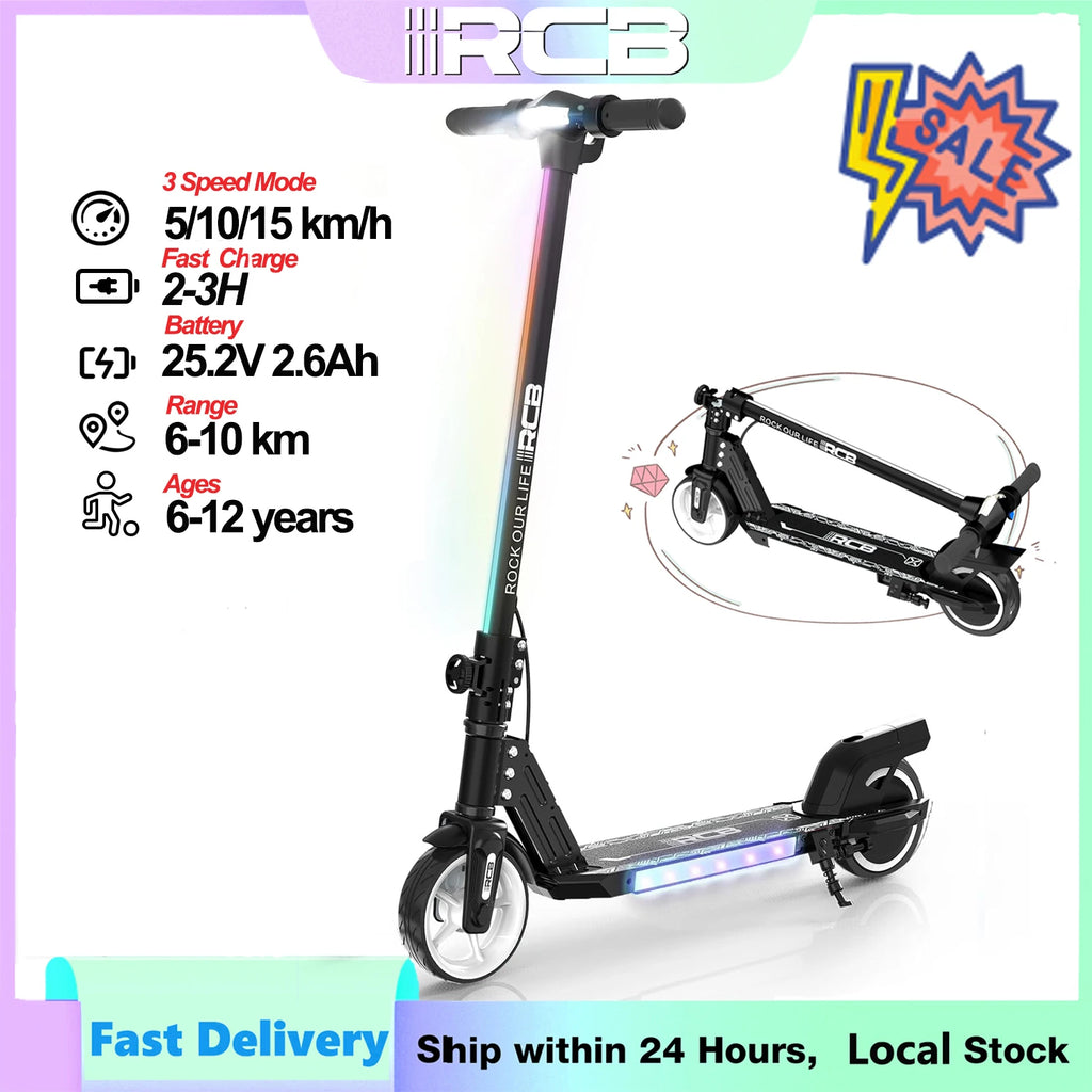 RCB R12 6-12 year old child electric scooting Lights RGB Non-zero start Double brake LCD screen 3-speed foldable