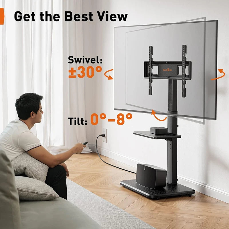 Rolling TV Stand Mobile TV Cart on Wheels for 32-65 Inch Flat Screen TVs Tall TV Floor Stand with Swivel Mount Corner TV Stands