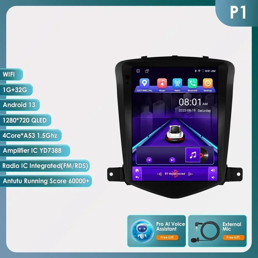 Autoradio multimédia pour voiture Hizpo 8 cœurs DSP pour Chevrolet Cruze J300 2008-2012 GPS Systèmes intelligents Carplay 4G RDS IA