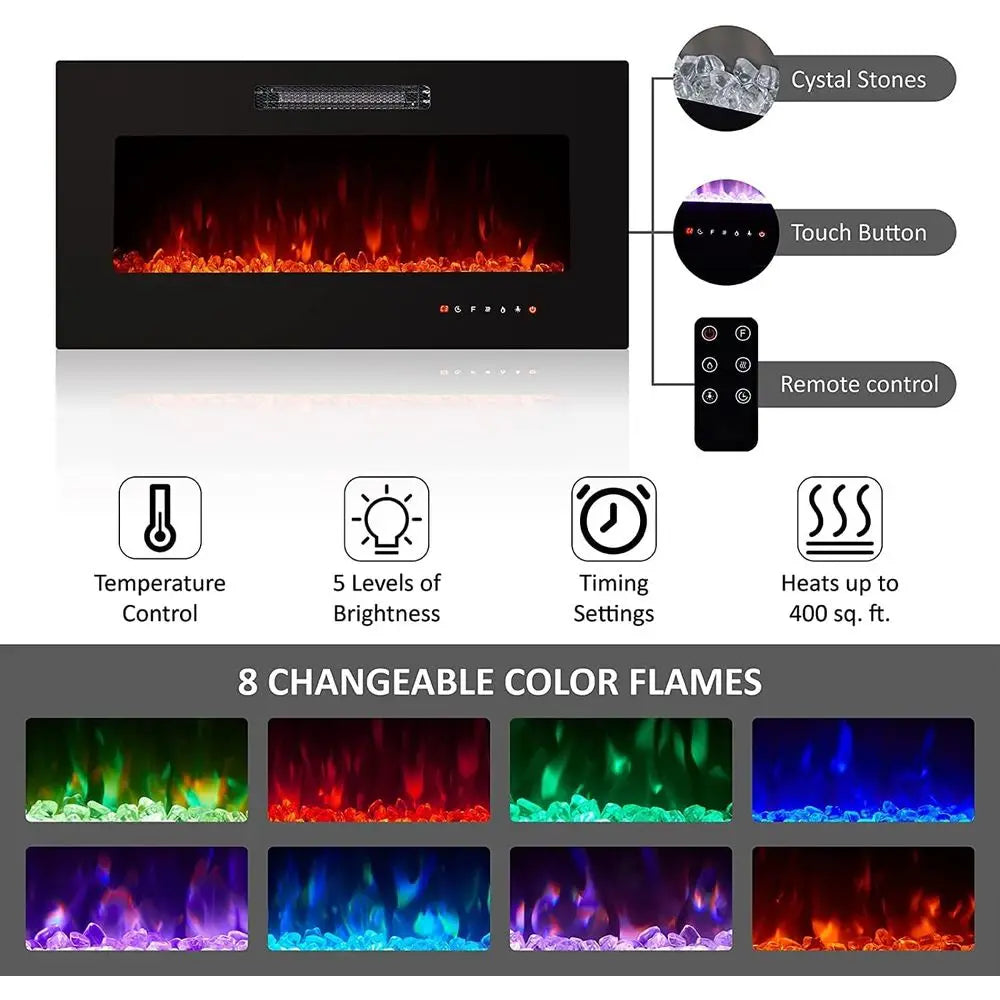 68'' Fireplace TV Stand with 40'' Fireplace, Modern High Gloss Fireplace Entertainment Center with LED Lights for TVs up to 78''