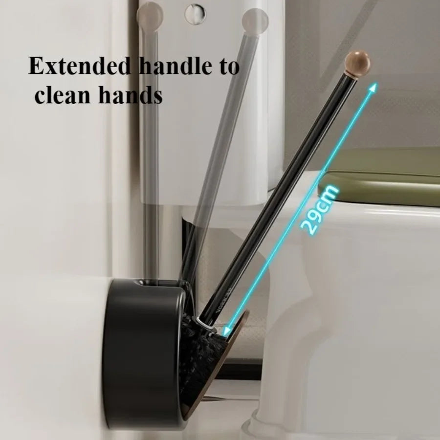 Wall Mounted Toilet Brush Without Punching Toilet Cleaning Detachable Wood Grain Toilet Long Handle Brush Bathroom Accessories