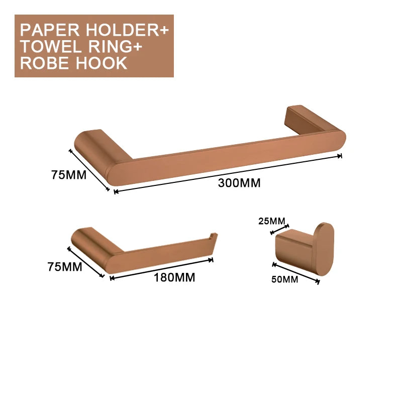 Brushed Rose Gold Storage Rack Towel Bar Tissue Holder Bathrobe Hook Cup Holder Toilet Brush Soap Dish Bathroom Accessories