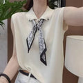 Women's Fashionable Summer 2026 Knitwear with Scarf Sleeveless Small Collar Trendy High-End Base Shirt Top
