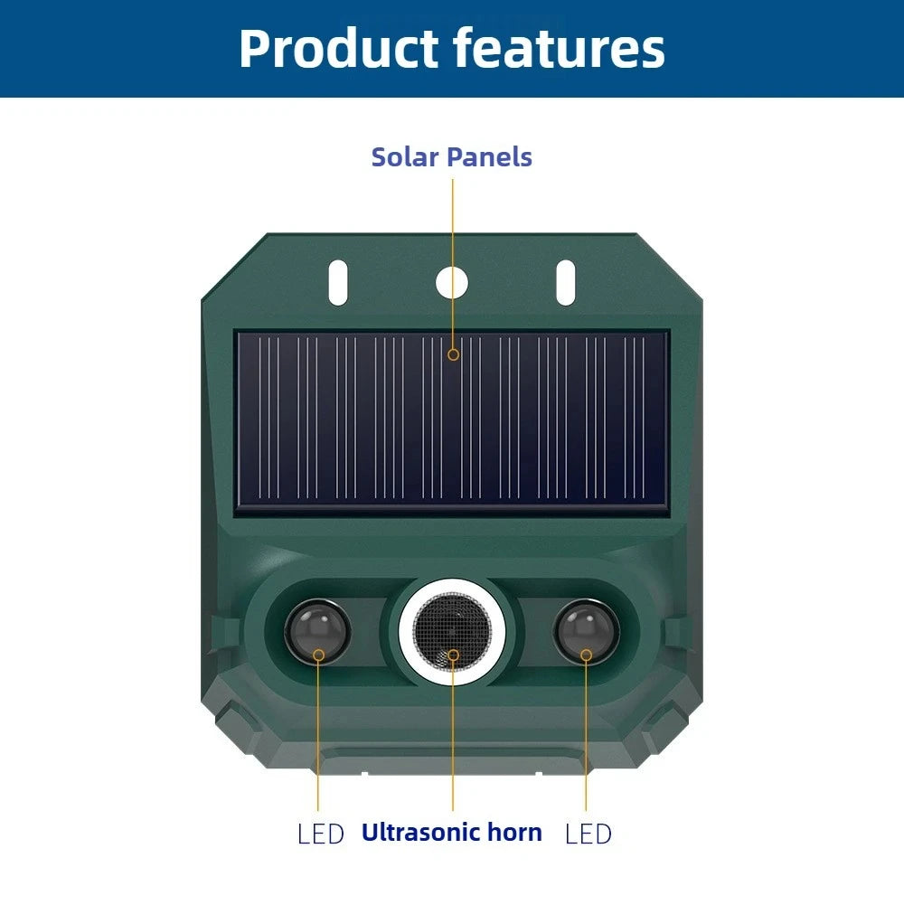 Solar Powered Ultrasonic Animal Repeller For Mice Rats Snakes Dogs Wild Animals Outdoor Strobe Flash