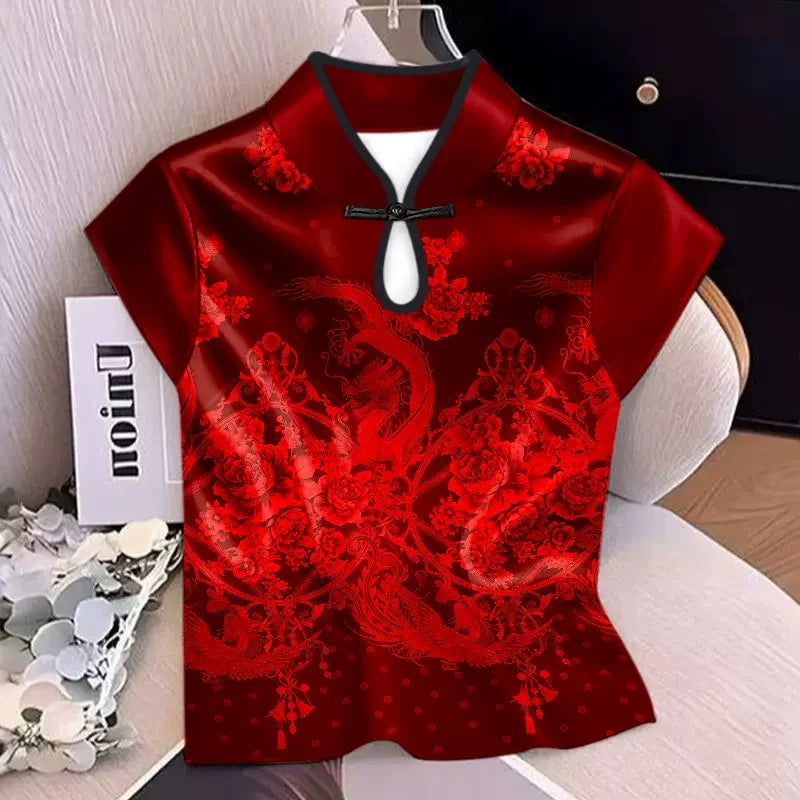 Qipao Shirts for Women Clothing Hanfu Tshirt Harajuku Ethnic Style Summer Streetwear Y2k Top Vintage T-Shirts Women Clothes