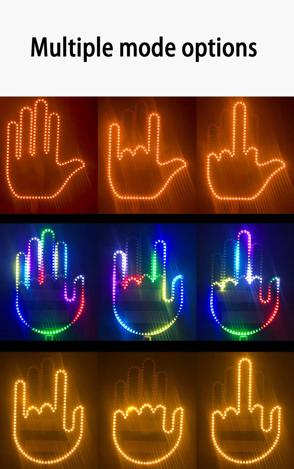 Car Finger Light With Remote Control Cool Funny Remote Control Led Lighting Road Rage Middle Finger Gesture Palm Light Accessory