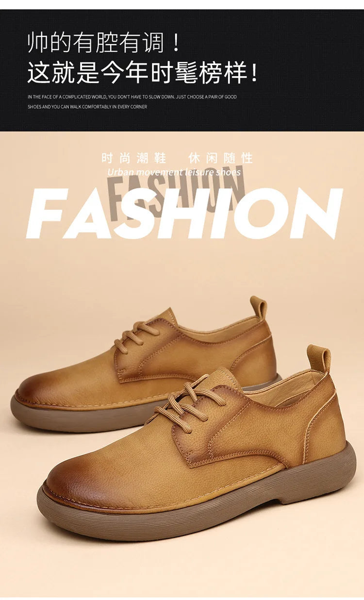 Men's Shoes 2026 Spring New Wide Head Genuine Leather Men's Shoes Breathable Trendy Retro Casual Leather Shoes Men