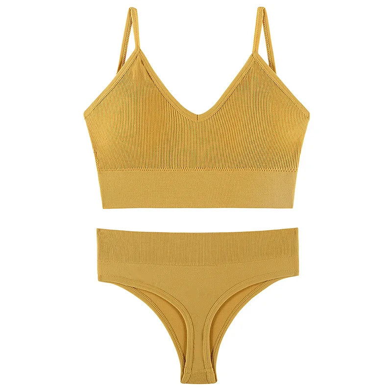 Women’s Ribbed V Neck Bra and Panty Set Seamless Comfortable 2 Piece 2026