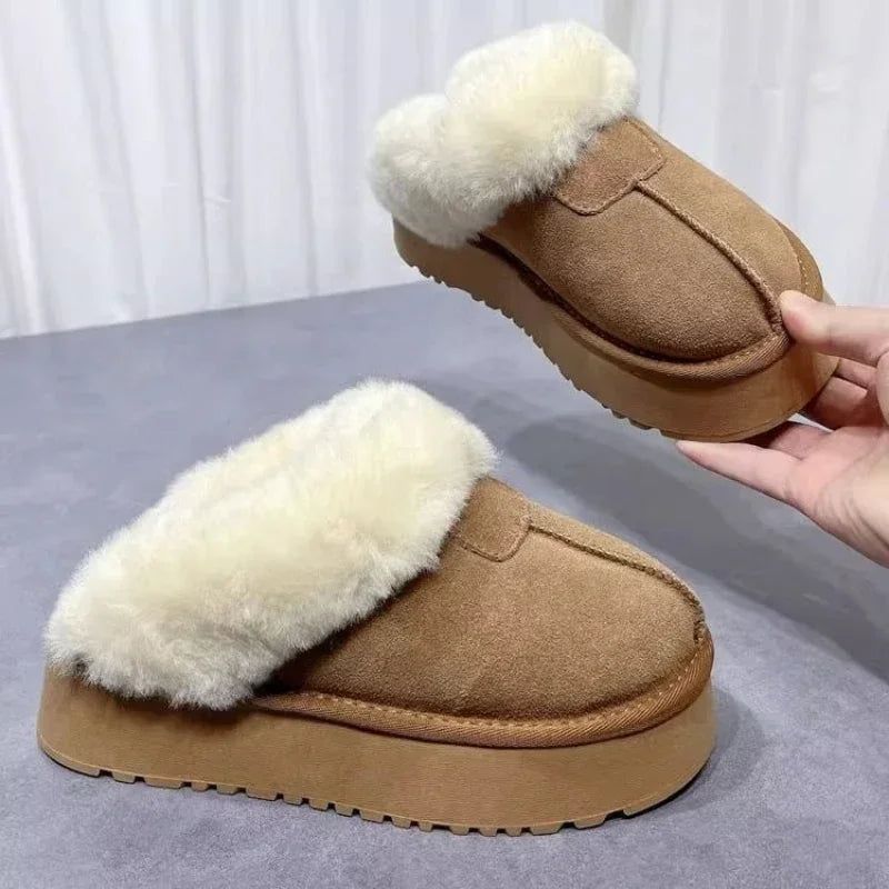 Comfort Slip-on Shoes for Women Keep Warm Snow Slippers Women Platform Casual Print Round Toe High Wedges Shoes Zapatos De Mujer