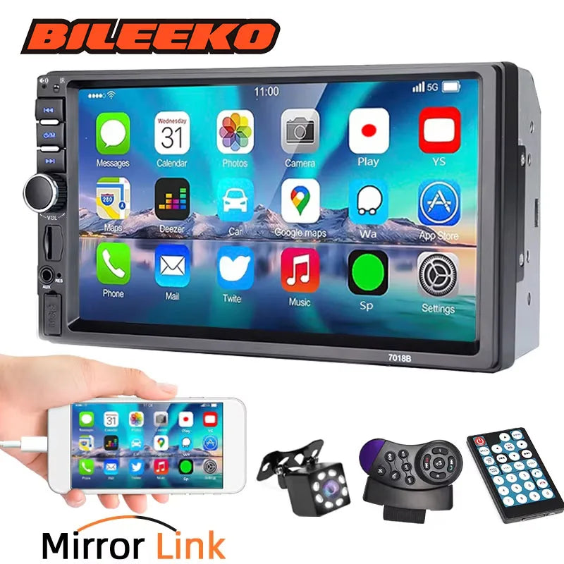 7" HD Touch Screen Car MP5 Radio Bileeko - 2 DIN Universal Bluetooth Handsfree Mirror Link for All Vehicles