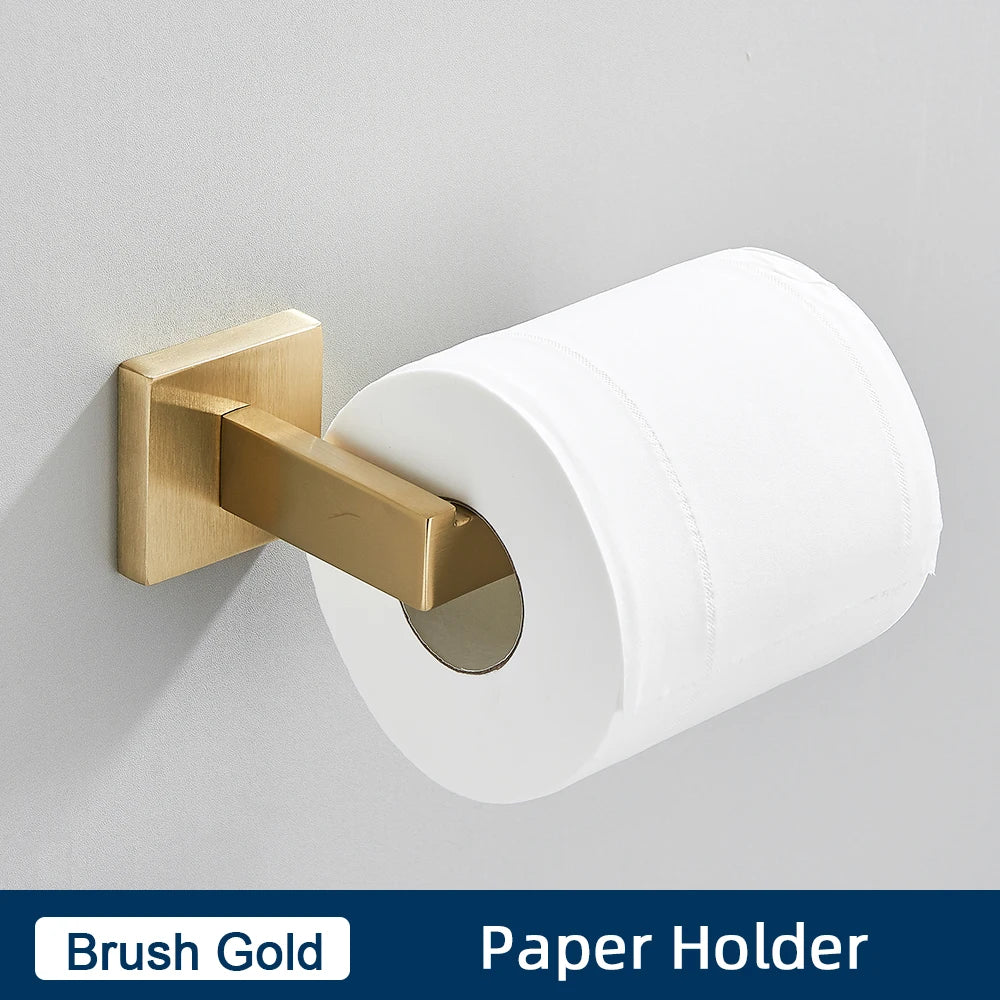 Bathroom Accessories Set Brushed Gold Toilet Wall Towel Bar Rail,Paper Holder and Hook Stainless Steel Bath Rack Hanger Hardware