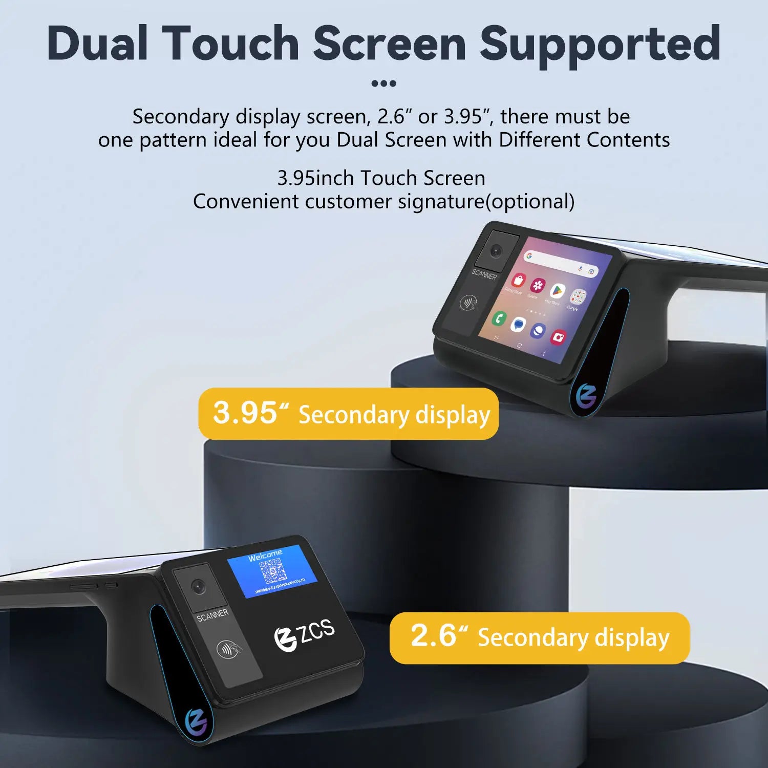 Z108 Android 14 Dual-Screen Desktop Tablet Cash Register with 8" Touch Display NFC Scanner 58/80mm Thermal Printer POS Terminal